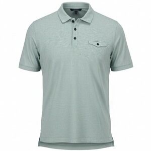 Structure Polo Shirt Men XL Green Micro Stripe Short Sleeve Button Pocket Cotton